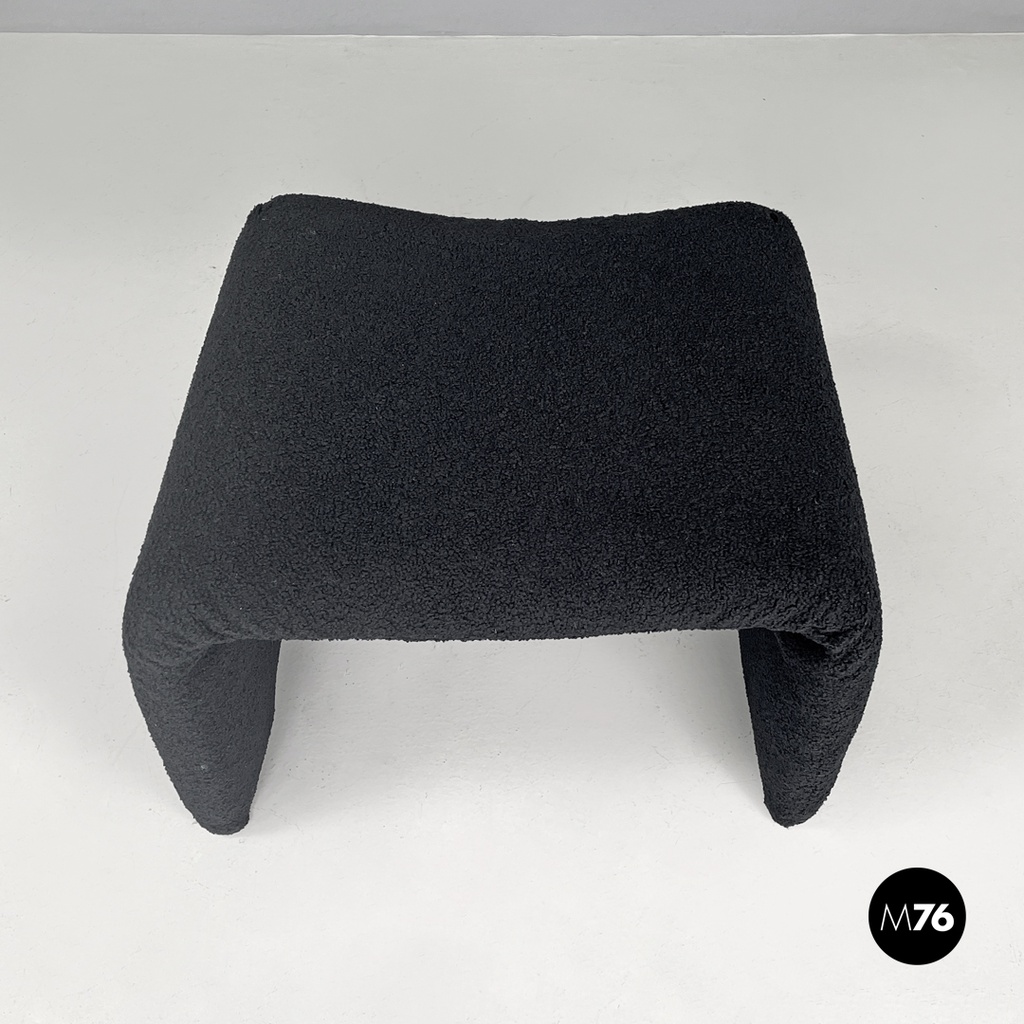 Italian modern black teddy fabric pouf, 1970s