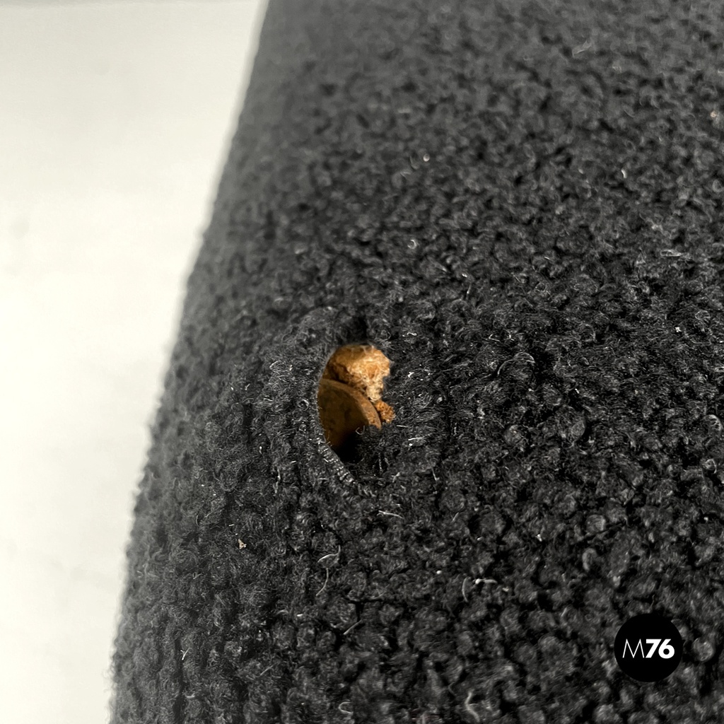 Italian modern black teddy fabric pouf, 1970s