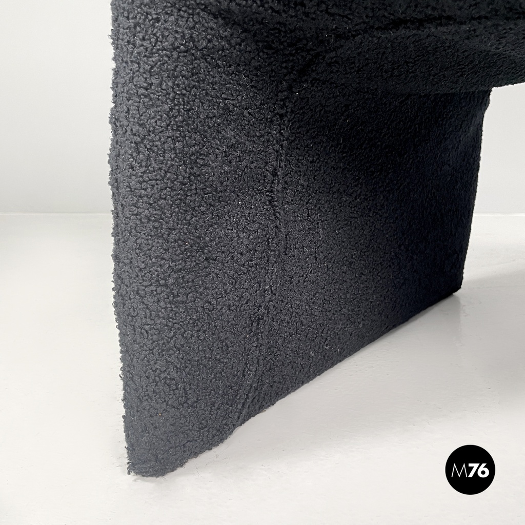 Italian modern black teddy fabric pouf, 1970s