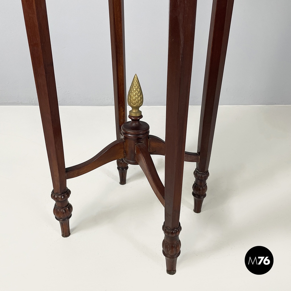 Italian Liberty style Wooden square high column with brass details, 1940s