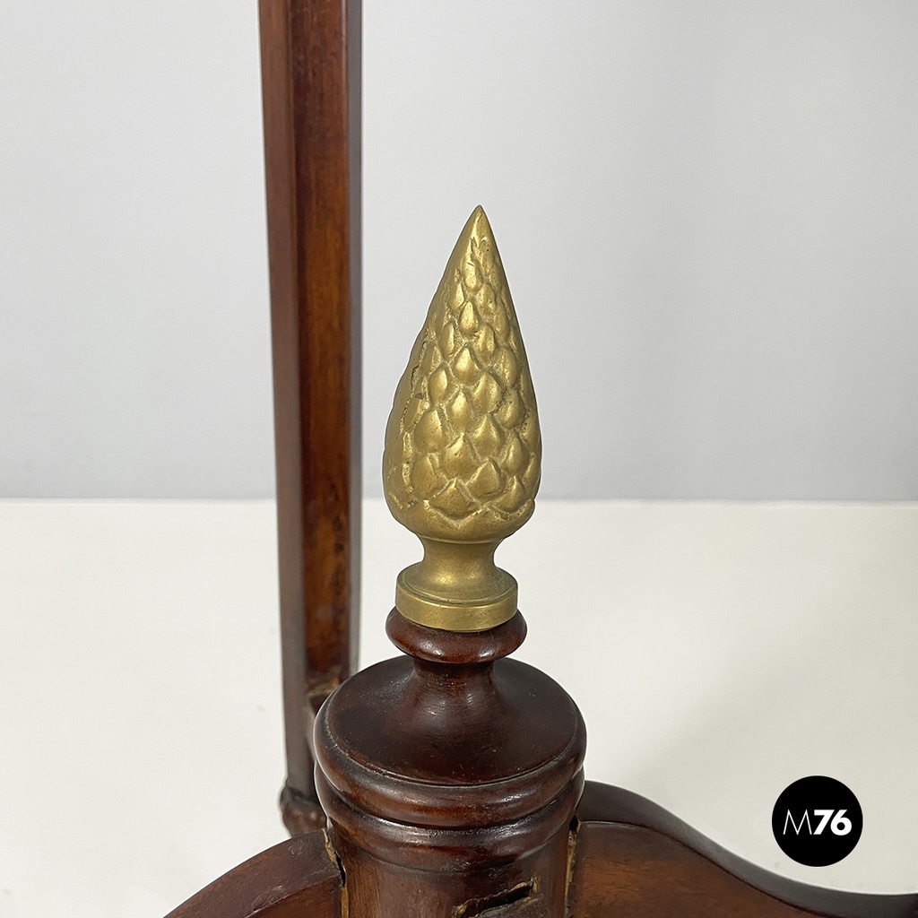 Italian Liberty style Wooden square high column with brass details, 1940s