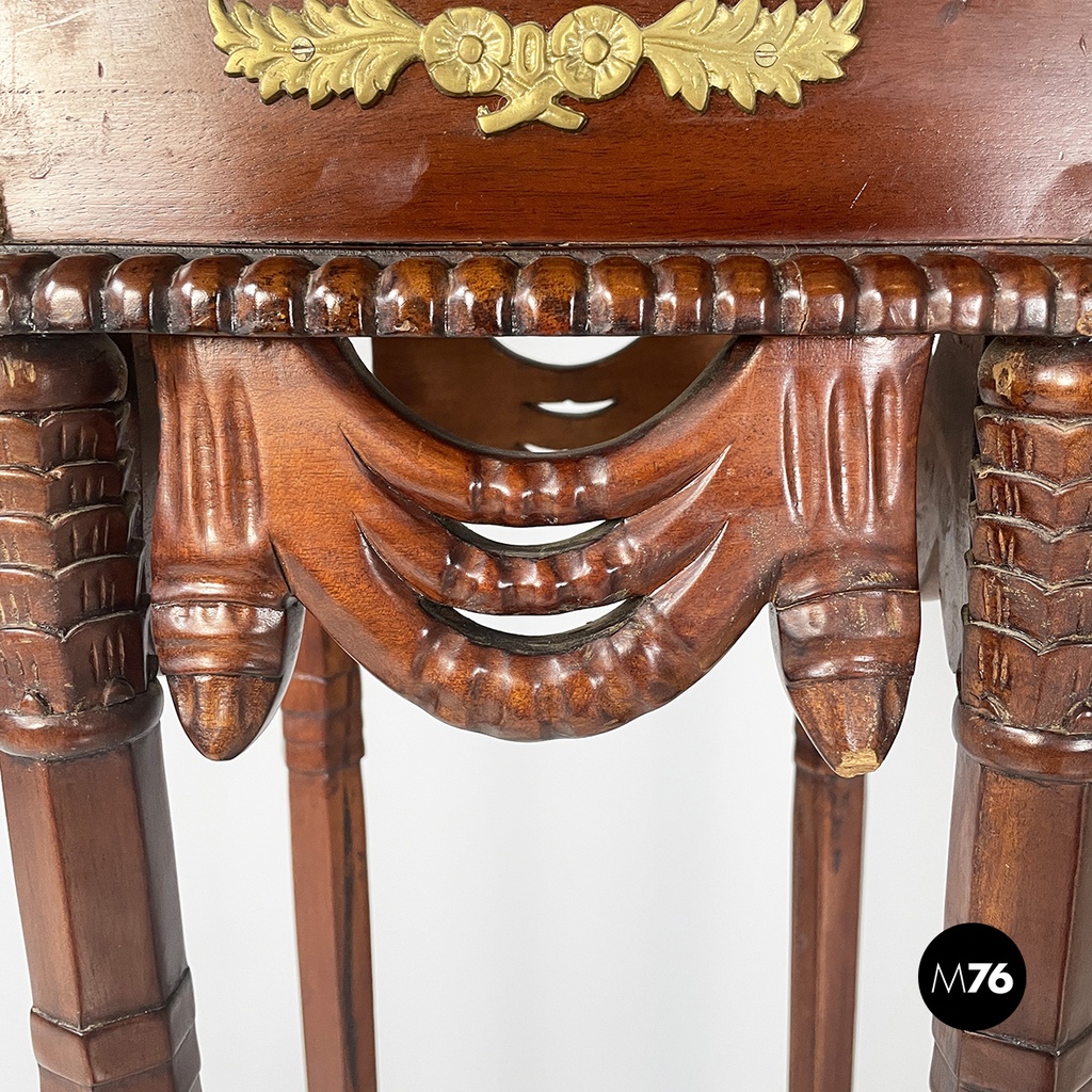 Italian Liberty style Wooden square high column with brass details, 1940s