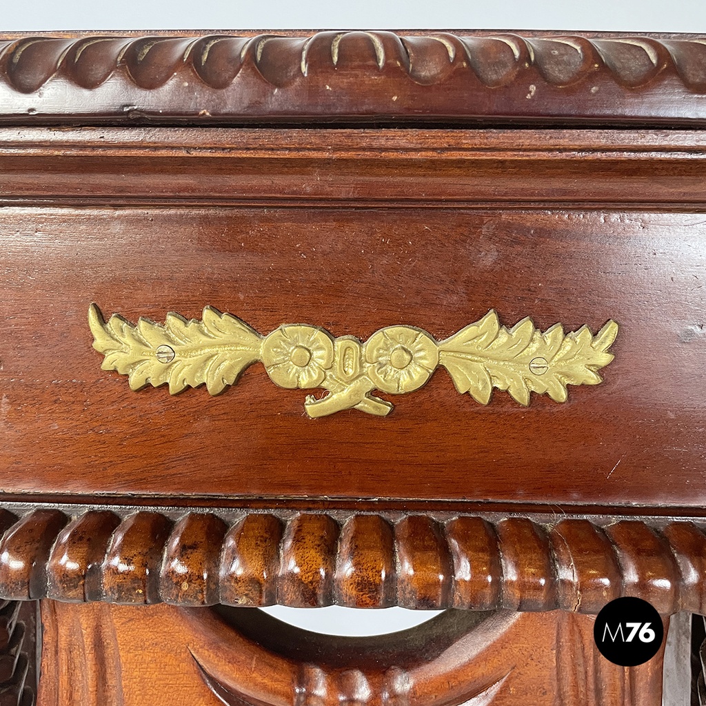 Italian Liberty style Wooden square high column with brass details, 1940s