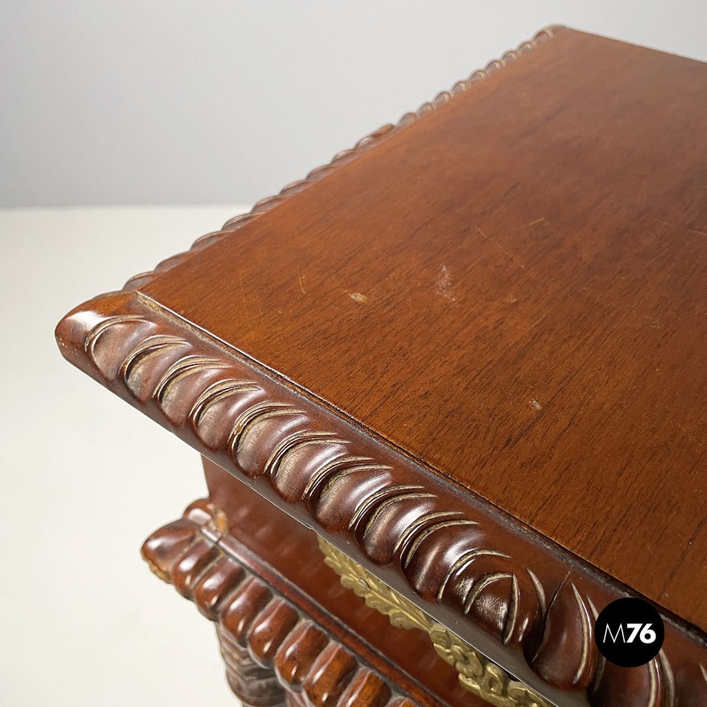 Italian Liberty style Wooden square high column with brass details, 1940s