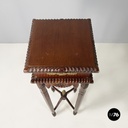 Italian Liberty style Wooden square high column with brass details, 1940s