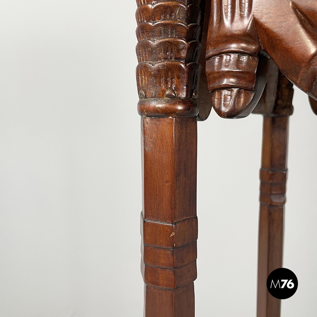 Italian Liberty style Wooden square high column with brass details, 1940s