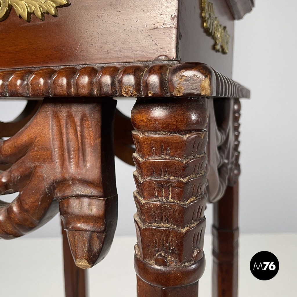 Italian Liberty style Wooden square high column with brass details, 1940s