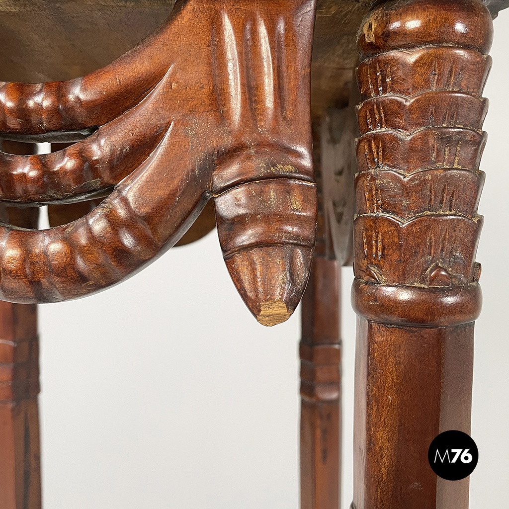 Italian Liberty style Wooden square high column with brass details, 1940s