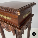 Italian Liberty style Wooden square high column with brass details, 1940s