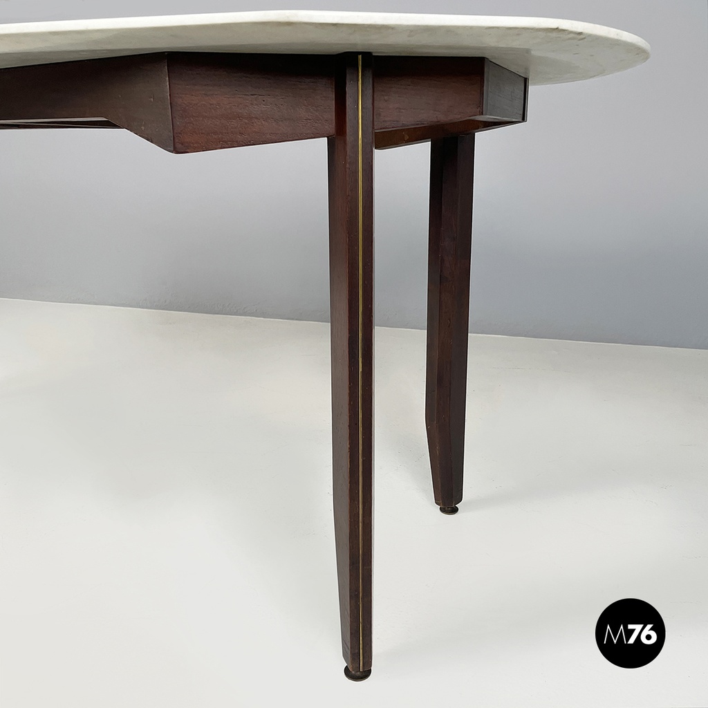 Italian mid-century modern dining table in marble, wood and bass, 1960s
