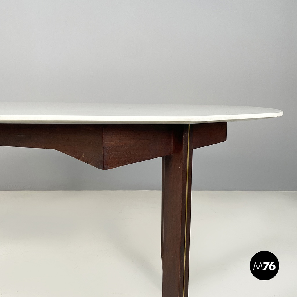 Italian mid-century modern dining table in marble, wood and bass, 1960s