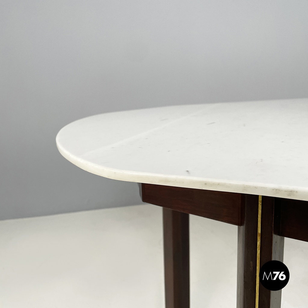 Italian mid-century modern dining table in marble, wood and bass, 1960s