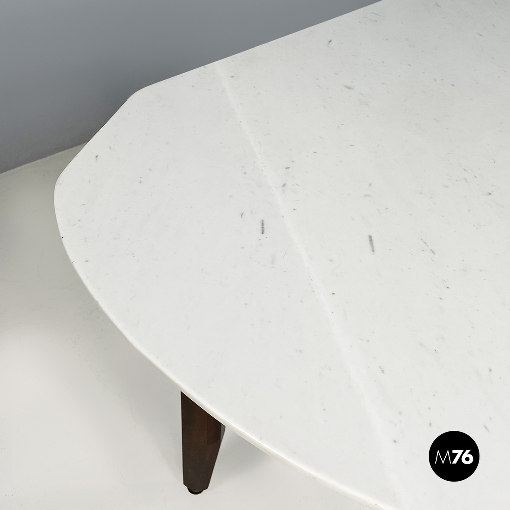 Italian mid-century modern dining table in marble, wood and bass, 1960s
