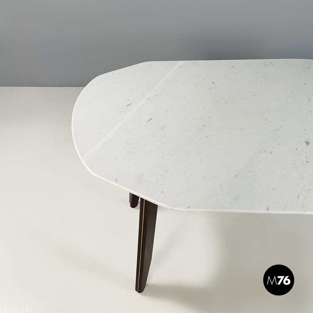 Italian mid-century modern dining table in marble, wood and bass, 1960s