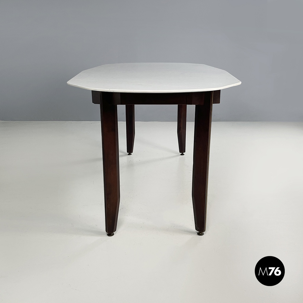 Italian mid-century modern dining table in marble, wood and bass, 1960s