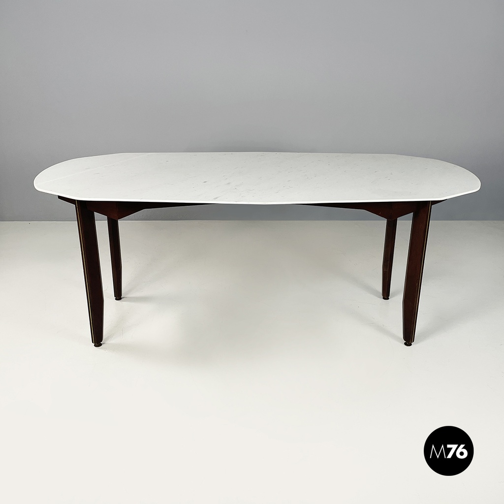 Italian mid-century modern dining table in marble, wood and bass, 1960s