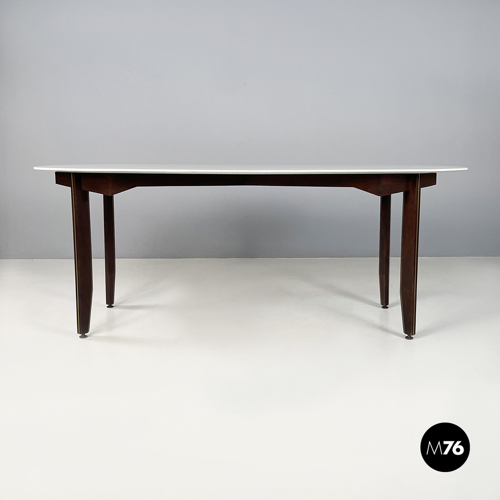 Italian mid-century modern dining table in marble, wood and bass, 1960s