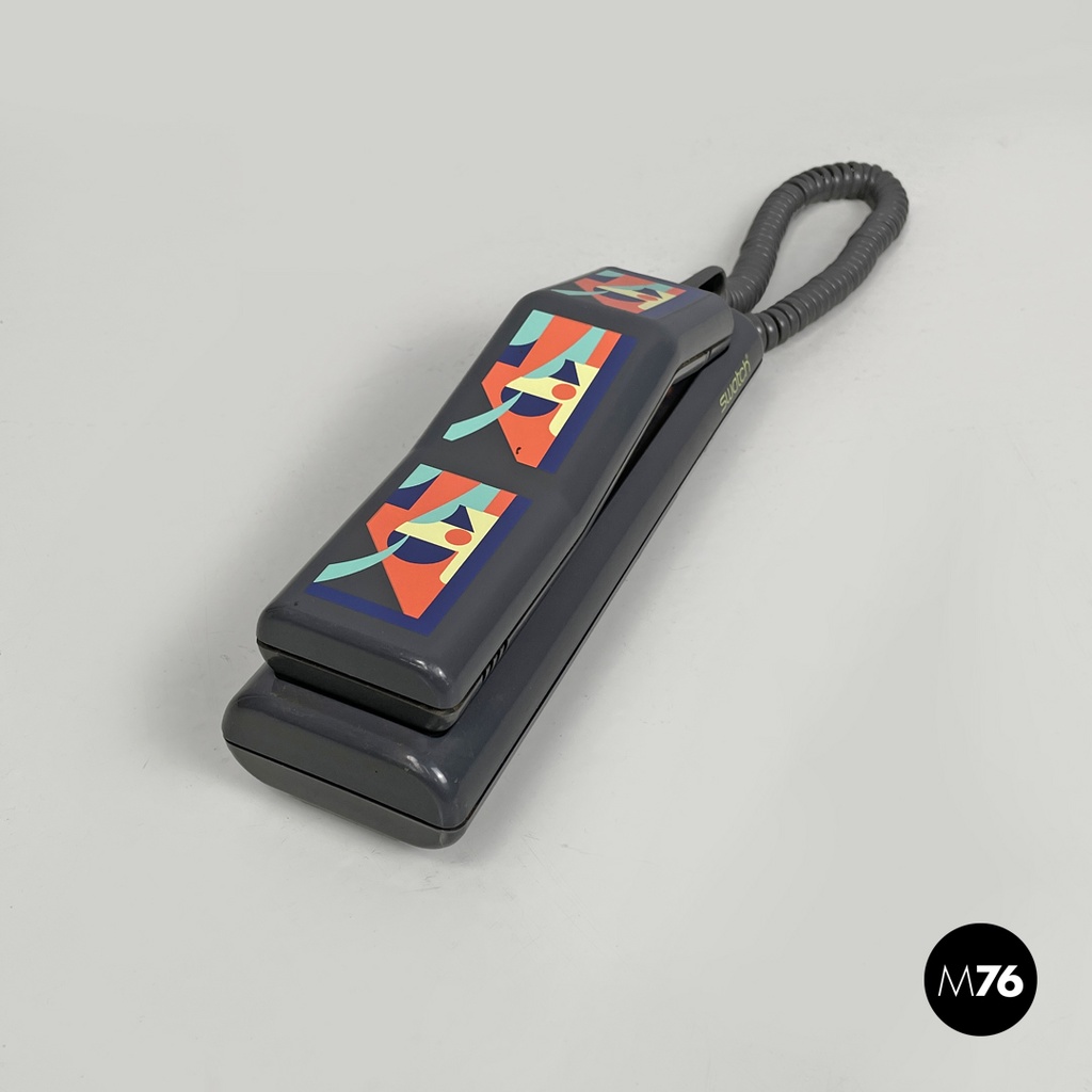 Italian modern grey decorated plastic telephone Twin Phone Deco by Swatch, 1980s
