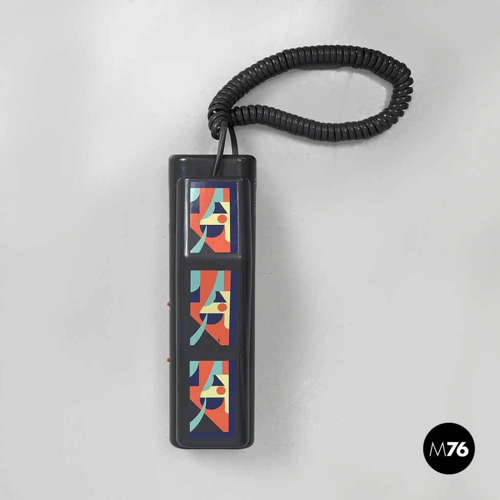 Italian modern grey decorated plastic telephone Twin Phone Deco by Swatch, 1980s