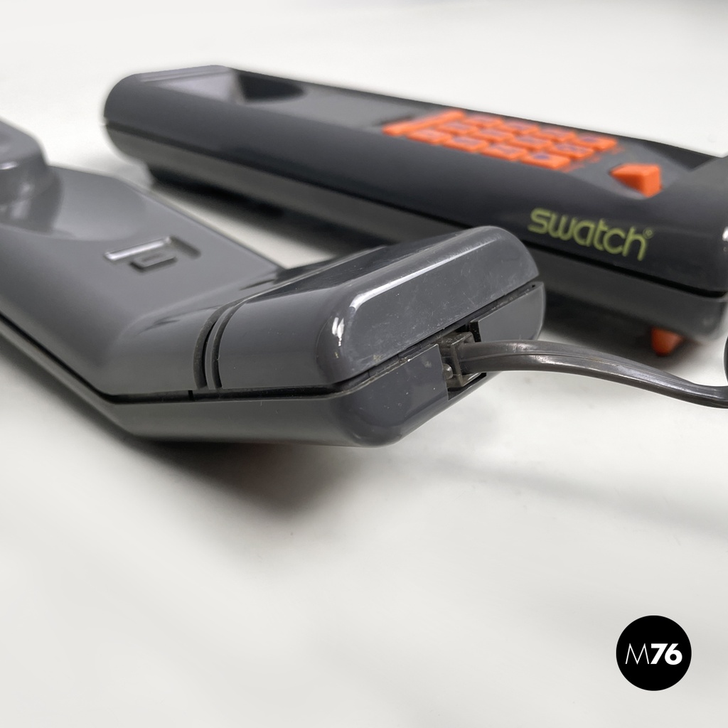 Italian modern grey decorated plastic telephone Twin Phone Deco by Swatch, 1980s