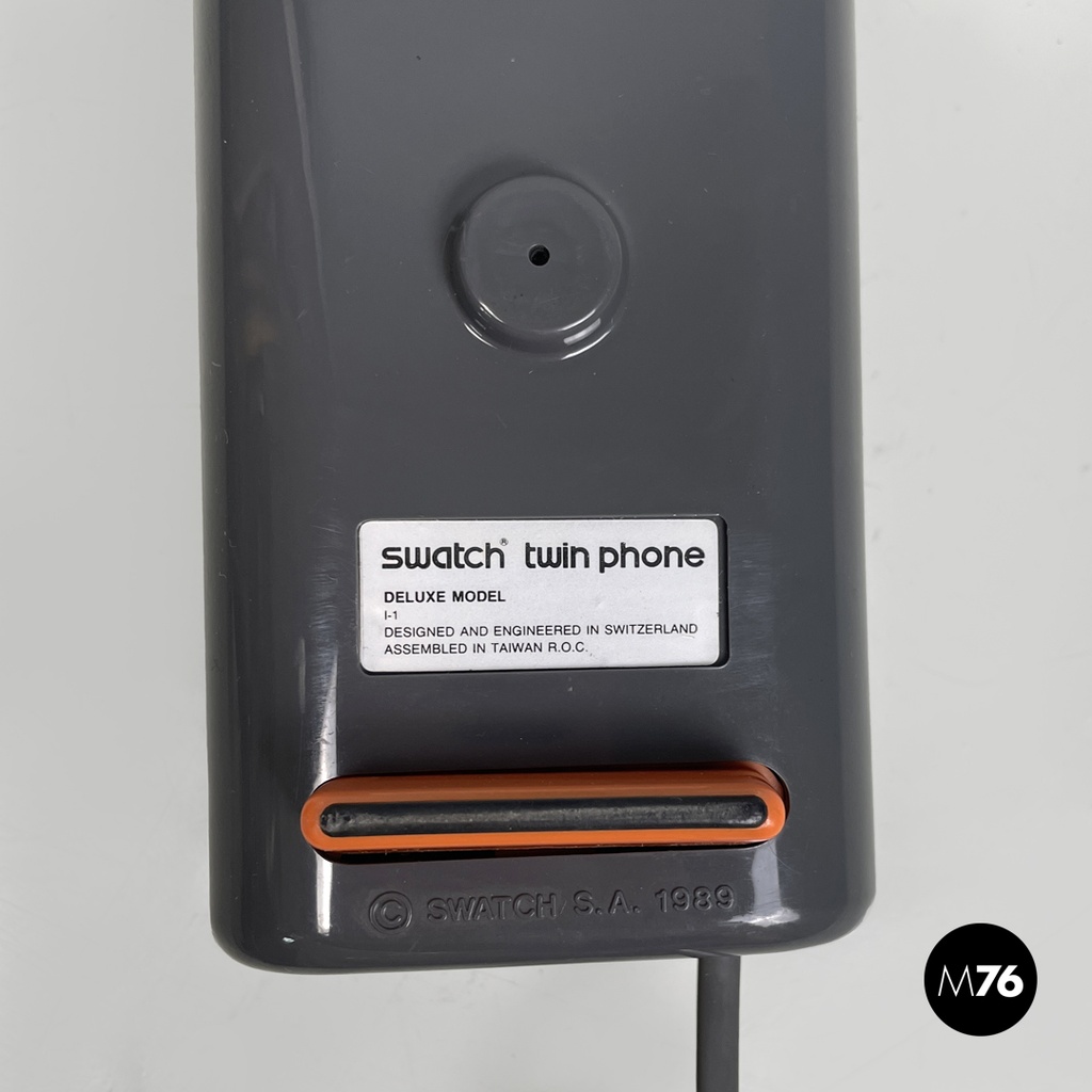 Italian modern grey decorated plastic telephone Twin Phone Deco by Swatch, 1980s