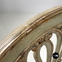 Italian antique green and gold wooden armchairs with orange cushions, 1700s