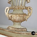 Italian antique green and gold wooden armchairs with orange cushions, 1700s