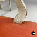 Italian antique green and gold wooden armchairs with orange cushions, 1700s