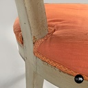 Italian antique green and gold wooden armchairs with orange cushions, 1700s