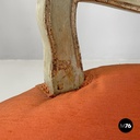 Italian antique green and gold wooden armchairs with orange cushions, 1700s