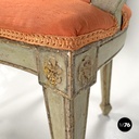 Italian antique green and gold wooden armchairs with orange cushions, 1700s