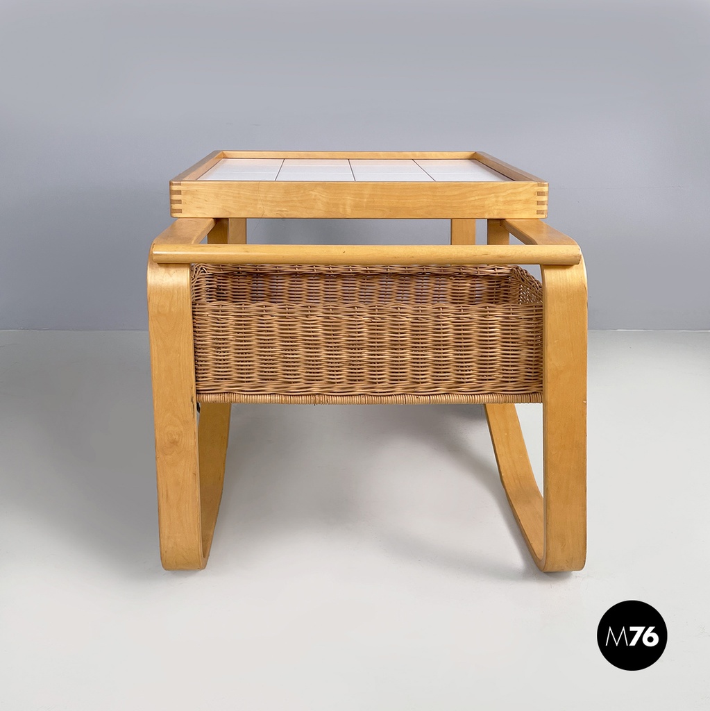 Finnish modern wood, wicker Cart Tea Trolley 900 by Alvar AAlto for Artek, 1970s