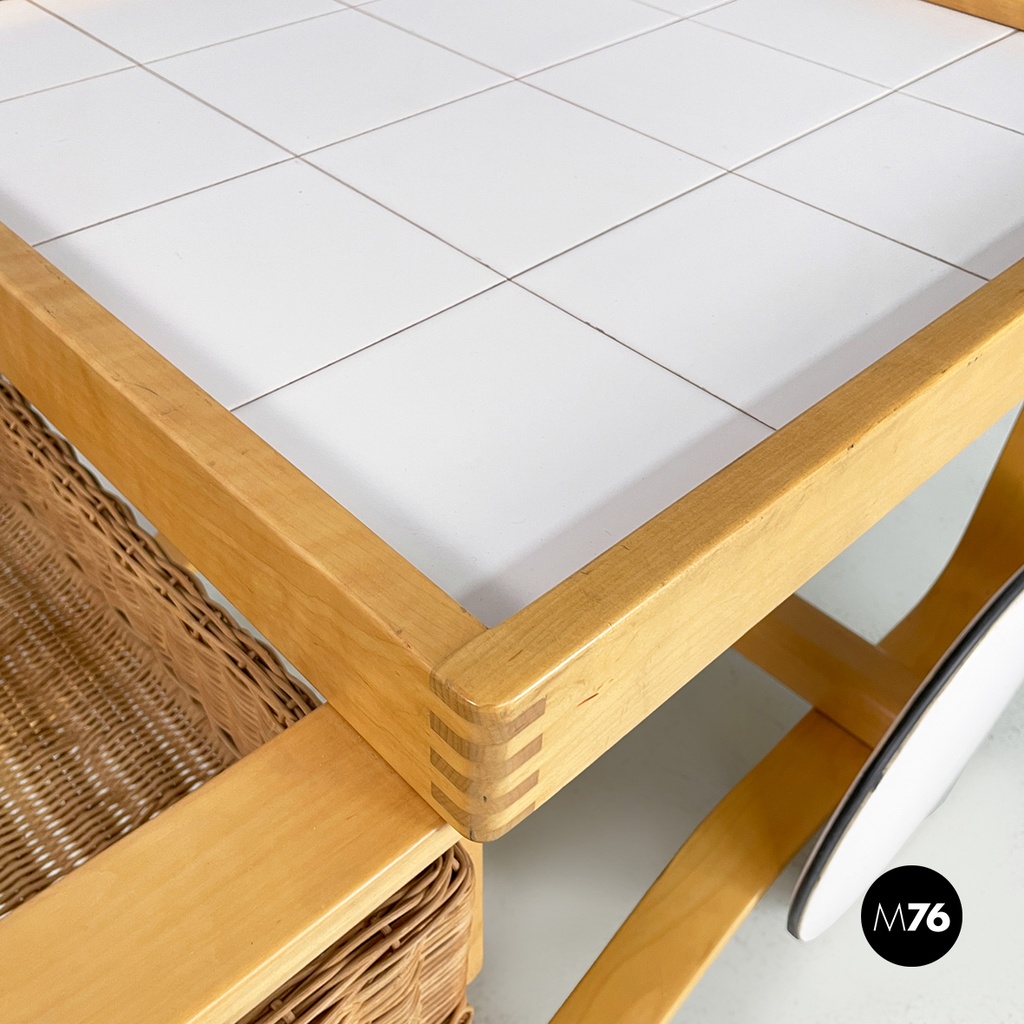 Finnish modern wood, wicker Cart Tea Trolley 900 by Alvar AAlto for Artek, 1970s