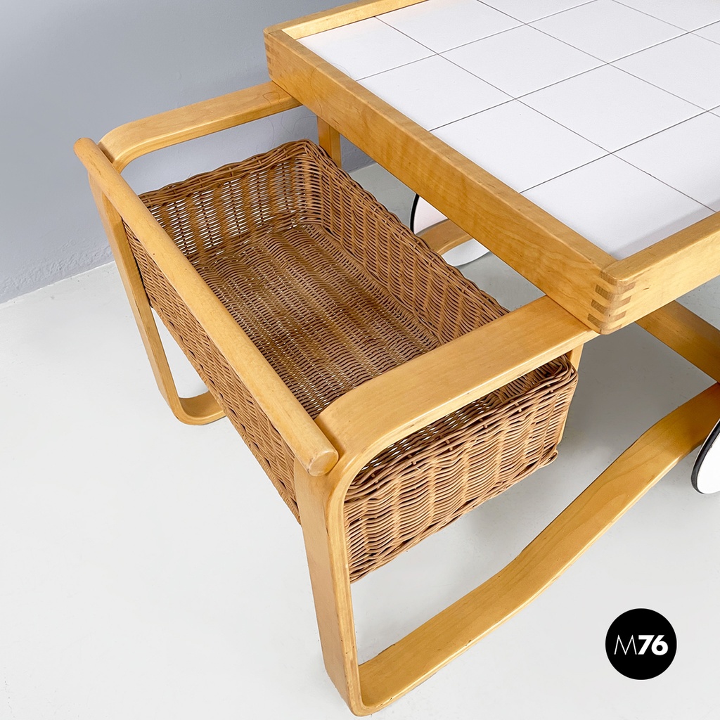 Finnish modern wood, wicker Cart Tea Trolley 900 by Alvar AAlto for Artek, 1970s