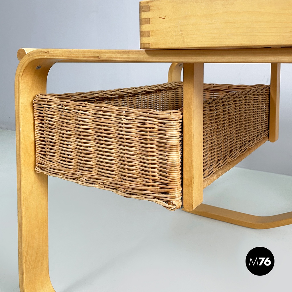 Finnish modern wood, wicker Cart Tea Trolley 900 by Alvar AAlto for Artek, 1970s