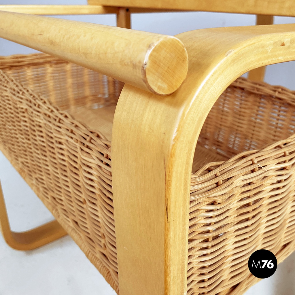 Finnish modern wood, wicker Cart Tea Trolley 900 by Alvar AAlto for Artek, 1970s