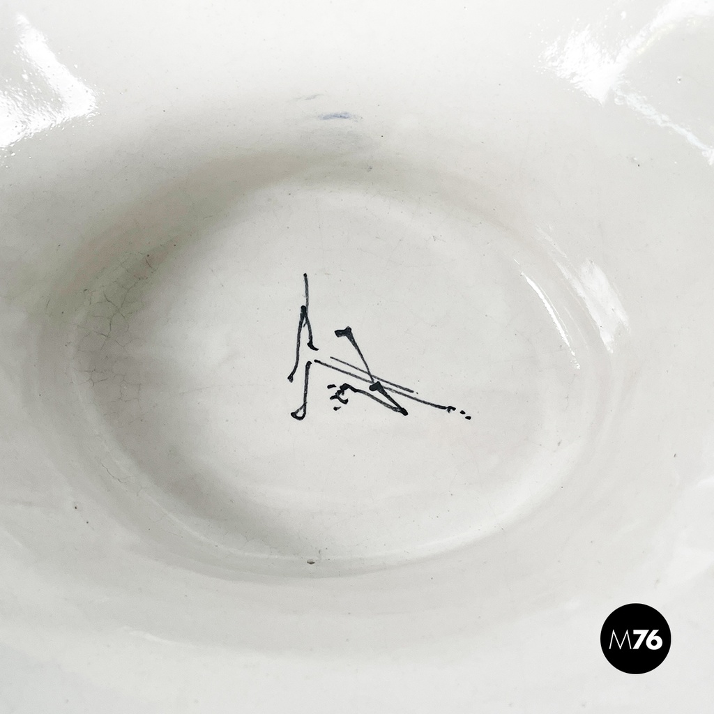 Italian mid-century modern Vase in white and blue ceramic, 1900-1950s