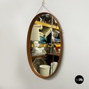 Italian mid-century modern Oval wall mirror in wood and rope, 1960s