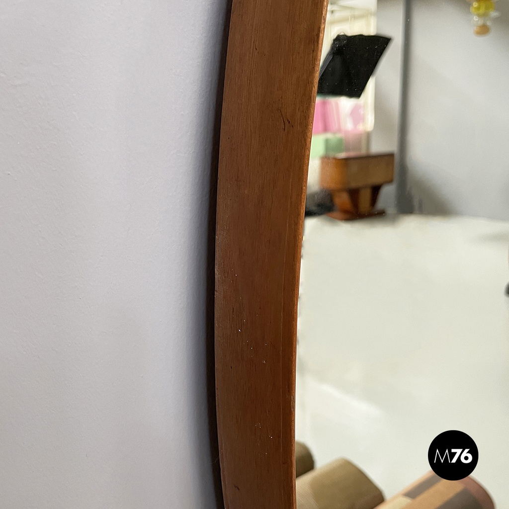 Italian mid-century modern Oval wall mirror in wood and rope, 1960s