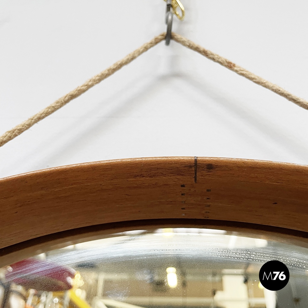 Italian mid-century modern Oval wall mirror in wood and rope, 1960s