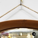 Italian mid-century modern Oval wall mirror in wood and rope, 1960s