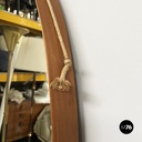 Italian mid-century modern Oval wall mirror in wood and rope, 1960s