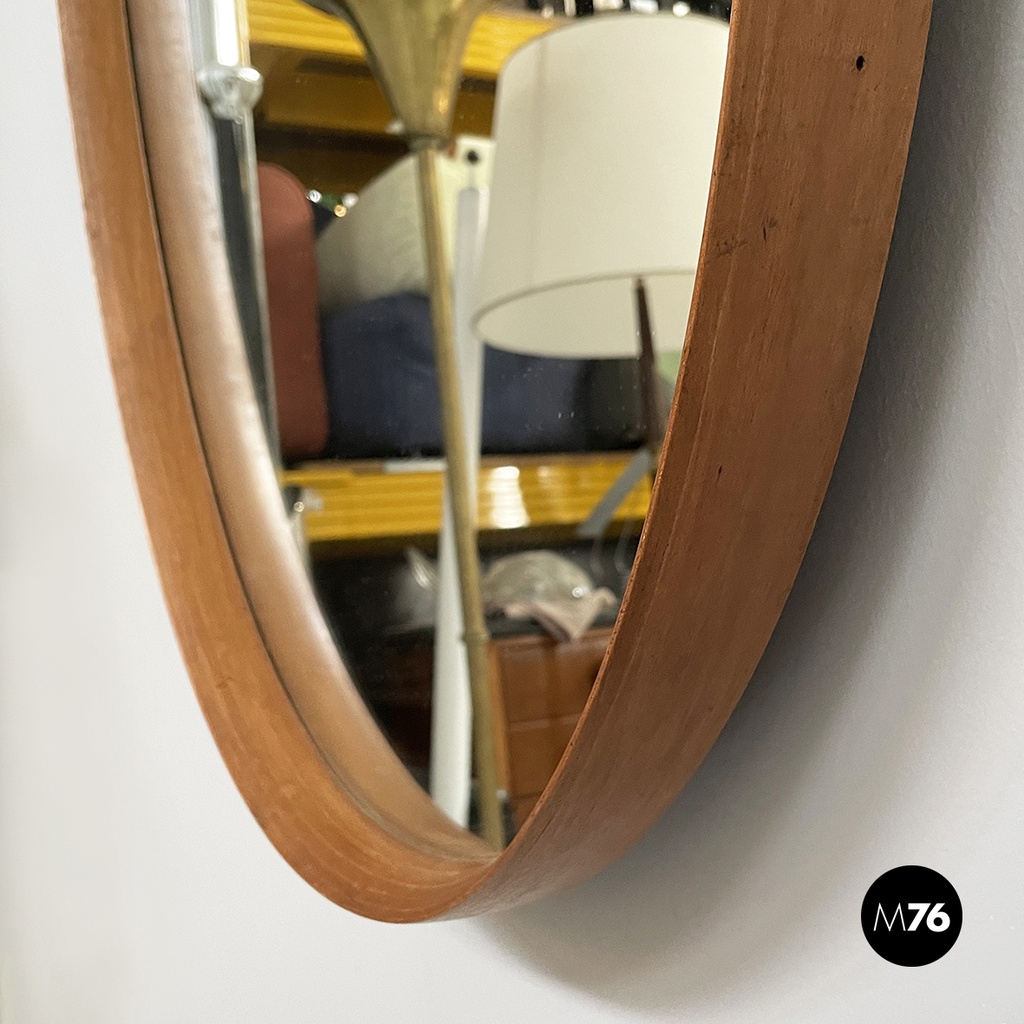 Italian mid-century modern Oval wall mirror in wood and rope, 1960s