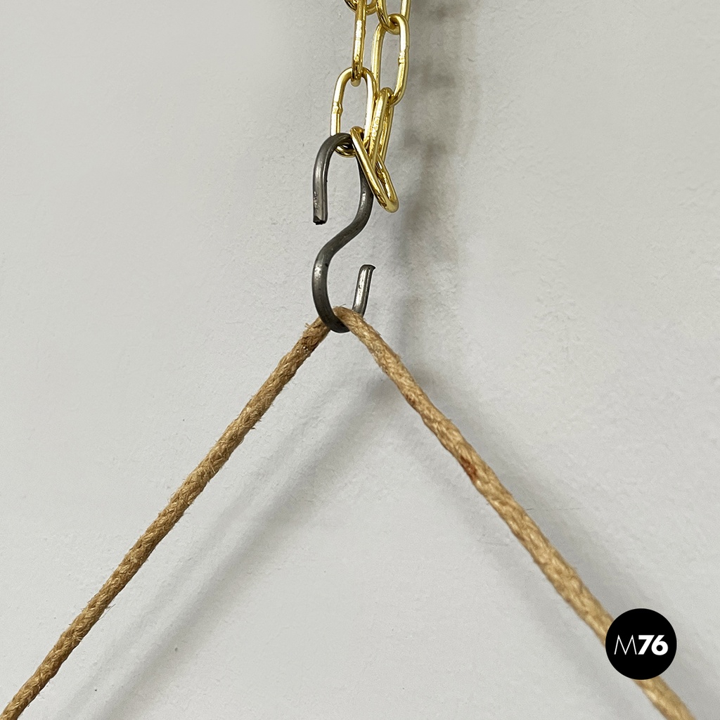 Italian mid-century modern Oval wall mirror in wood and rope, 1960s