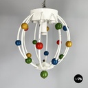 Italian mid-century White iron 5-light chandelier with colored spheres, 1940s