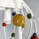 Italian mid-century White iron 5-light chandelier with colored spheres, 1940s