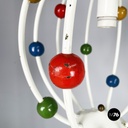 Italian mid-century White iron 5-light chandelier with colored spheres, 1940s