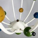 Italian mid-century White iron 5-light chandelier with colored spheres, 1940s