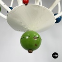 Italian mid-century White iron 5-light chandelier with colored spheres, 1940s
