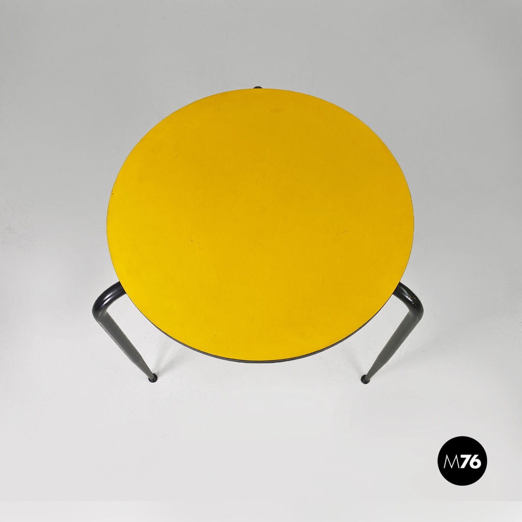 Italian mid-century modern round yellow laminate and black metal bar table 1950s